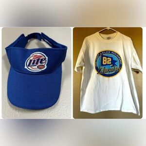 Miller Lite/Milwaukee Brewers tshirt and sun visor bundle. Excellent condition.